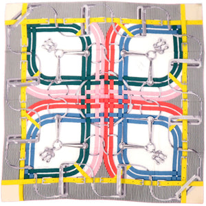 新品同様 エルメス カレジェアン カレ140 MORS A JOUETS 馬銜 カシミヤ シルク ブラック スカーフ1378【中古】HERMES