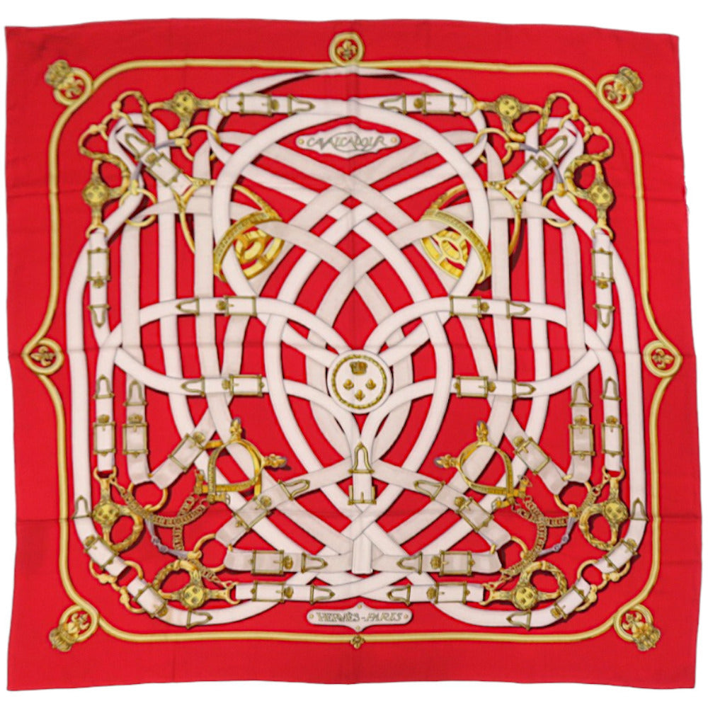 新品同様 エルメス カレ140 CAVALCADOUR カヴァルカドゥール カシミヤ シルク レッド スカーフ 1379【中古】HERMES