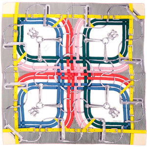 新品同様 エルメス カレジェアン カレ140 MORS A JOUETS 馬銜 カシミヤ シルク ブラック スカーフ 1380【中古】HERMES