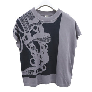 未使用 エルメス ショートスリーブニット ジャガードニット ブリッド ドゥ ガラ H5E2685DA ニット レーヨン シルク コットン ネイビー 1395【中古】HERMES