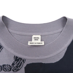 未使用 エルメス ショートスリーブニット ジャガードニット ブリッド ドゥ ガラ H5E2685DA ニット レーヨン シルク コットン ネイビー 1395【中古】HERMES