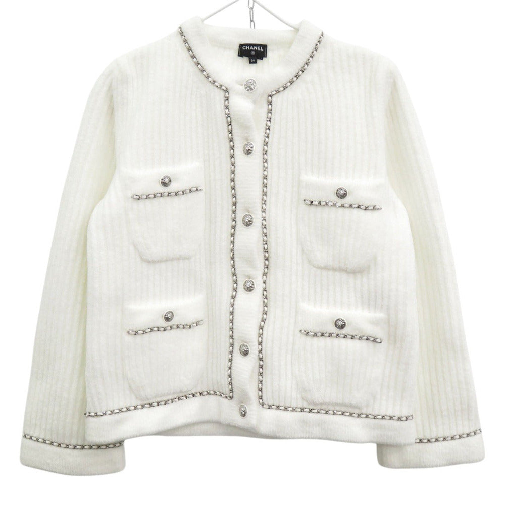 新品同様 シャネル ライオンボタン P73520K10560 ナイロン ホワイト ジャケット アウター 白 1396【中古】CHANEL