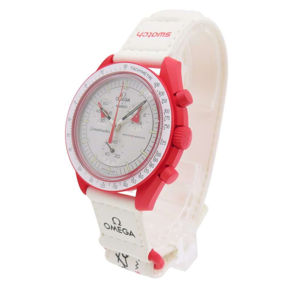 オメガ × スウォッチ スピードマスター ムーンウォッチ ミッショントゥザマーズ SO33M100 クオーツ 腕時計 ナイロン/バイオセラミック ホワイト/レッド 1400【中古】OMEGA メンズ