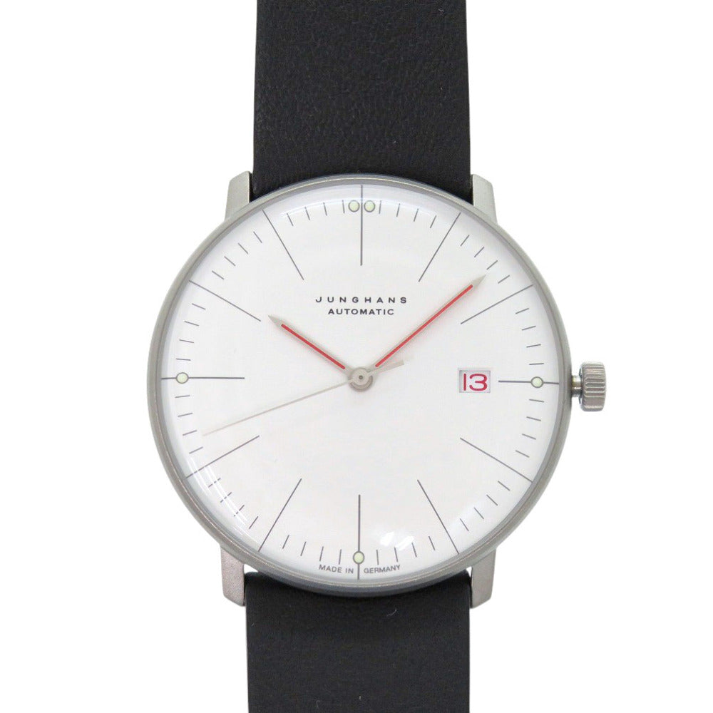 未使用 ユンハンス マックス ビル バウハウス 027/4009.02 SS レザー ホワイト ブラック 白文字盤 自動巻き 腕時計 1403【中古】JUNGHANS