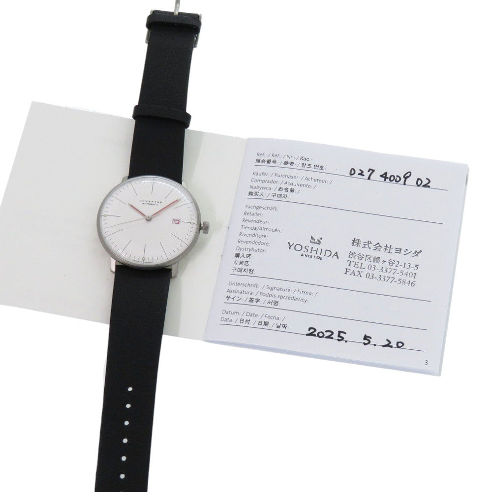 未使用 ユンハンス マックス ビル バウハウス 027/4009.02 SS レザー ホワイト ブラック 白文字盤 自動巻き 腕時計 1403【中古】JUNGHANS