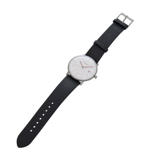 未使用 ユンハンス マックス ビル バウハウス 027/4009.02 SS レザー ホワイト ブラック 白文字盤 自動巻き 腕時計 1403【中古】JUNGHANS