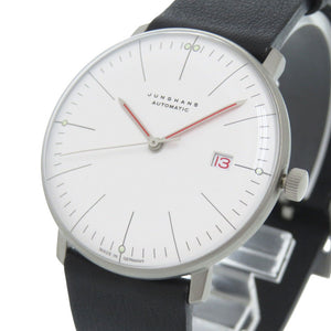 未使用 ユンハンス マックス ビル バウハウス 027/4009.02 SS レザー ホワイト ブラック 白文字盤 自動巻き 腕時計 1403【中古】JUNGHANS