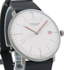 未使用 ユンハンス マックス ビル バウハウス 027/4009.02 SS レザー ホワイト ブラック 白文字盤 自動巻き 腕時計 1403【中古】JUNGHANS
