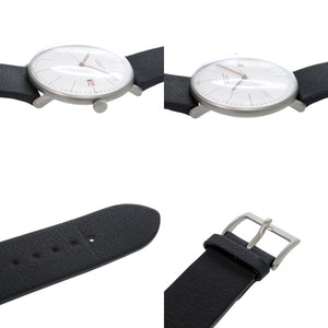 未使用 ユンハンス マックス ビル バウハウス 027/4009.02 SS レザー ホワイト ブラック 白文字盤 自動巻き 腕時計 1403【中古】JUNGHANS