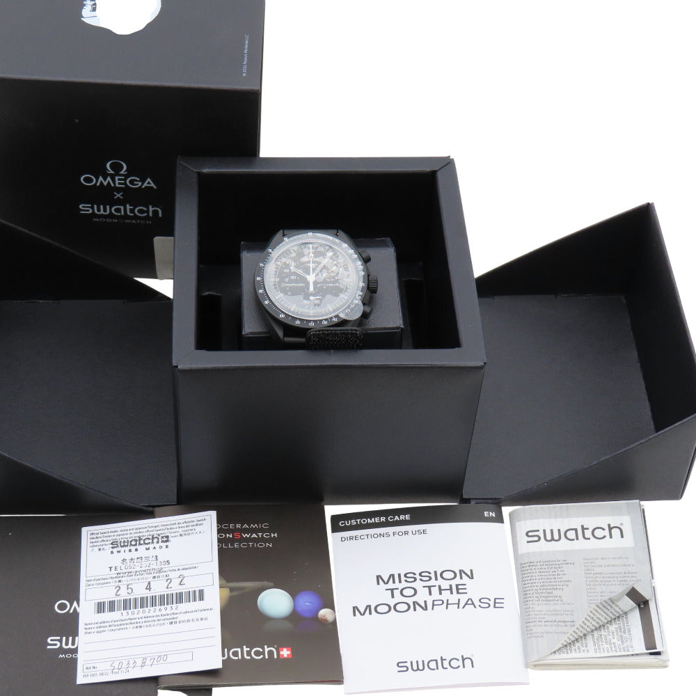 未使用 オメガ × スウォッチ スヌーピー ミッショントゥ ザ ムーンフェイズ スピードマスター クオーツ 腕時計 ブラック 黒文字盤 1404【中古】OMEGA