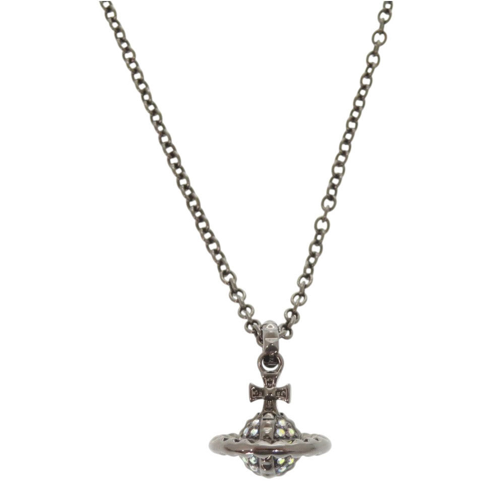 新品同様 ヴィヴィアンウエストウッド オーブ メタル ラインストーン ガンメタル ネックレス 1439【中古】Vivienne Westwood