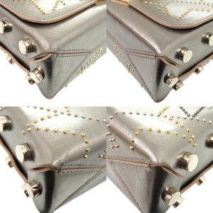 美品 ジミーチュウ チェーンショルダーバッグ ロケット プティ LOCKETT PETITE スター スタッズ メタル スパッツォラートレザー シルバー ショルダーバッグ 1446【中古】JIMMY CHOO