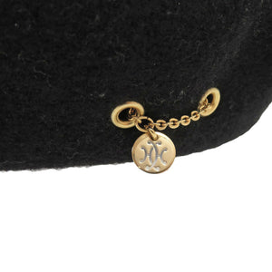 新品同様 エルメス ベレー帽 ウール ブラック ゴールド 黒 1455【中古】HERMES