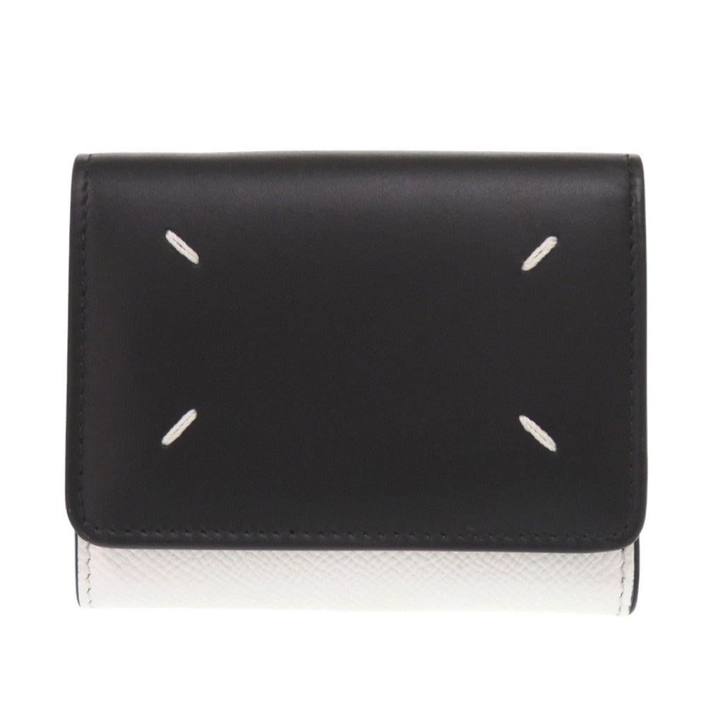 未使用 メゾン マルジェラ 4ステッチ SA3UI0017 P5787 HA202 レザー ブラック ホワイト 三つ折り財布 黒 1485【中古】Maison Margiela