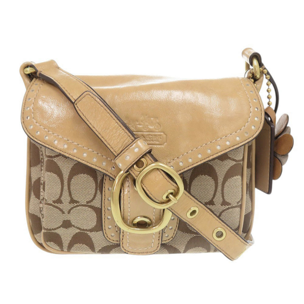 美品 コーチ シグネチャー キャンバス パテントレザー ベージュ ショルダーバッグ 1504【中古】COACH