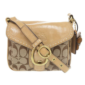 美品 コーチ シグネチャー キャンバス パテントレザー ベージュ ショルダーバッグ 1504【中古】COACH