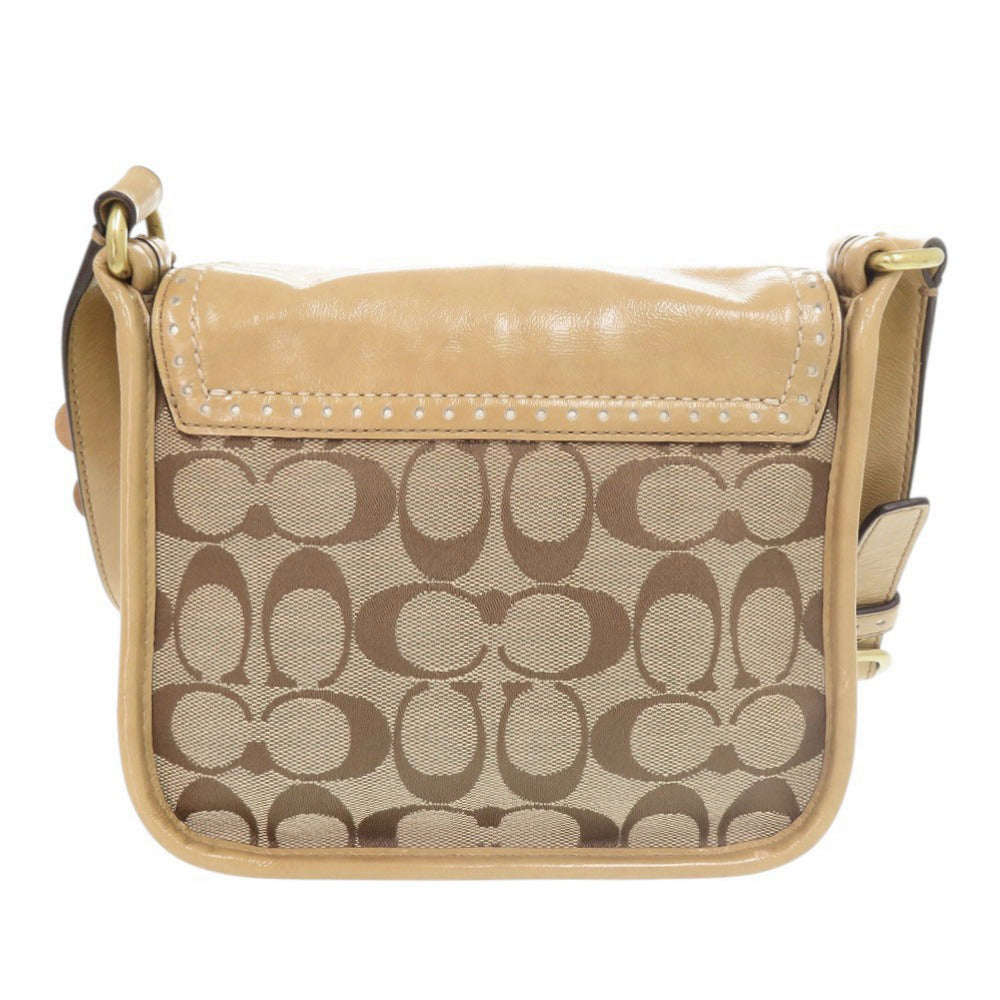 美品 コーチ シグネチャー キャンバス パテントレザー ベージュ ショルダーバッグ 1504【中古】COACH