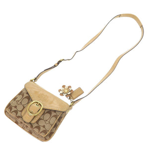 美品 コーチ シグネチャー キャンバス パテントレザー ベージュ ショルダーバッグ 1504【中古】COACH