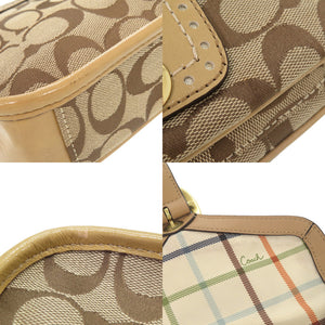 美品 コーチ シグネチャー キャンバス パテントレザー ベージュ ショルダーバッグ 1504【中古】COACH