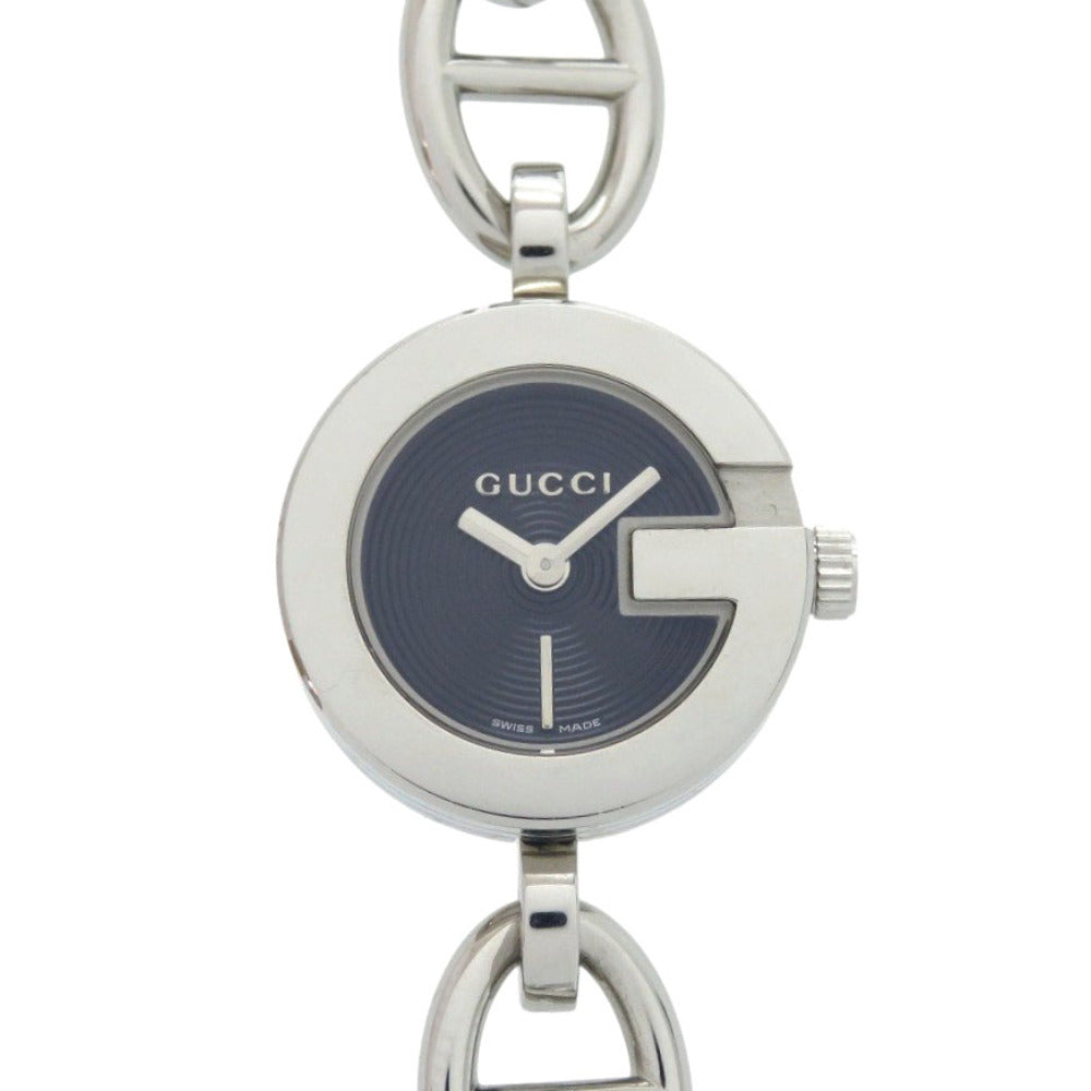 美品 グッチ チェーンブレス チャーム 107 SS ブラック シルバー 黒文字盤 クオーツ 腕時計 1509【中古】GUCCI