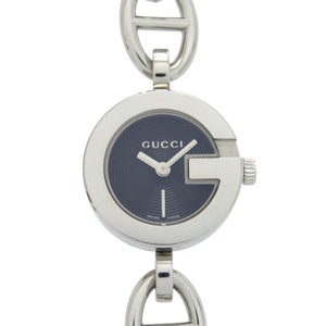 美品 グッチ チェーンブレス チャーム 107 SS ブラック シルバー 黒文字盤 クオーツ 腕時計 1509【中古】GUCCI