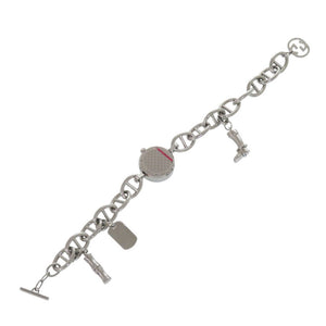 美品 グッチ チェーンブレス チャーム 107 SS ブラック シルバー 黒文字盤 クオーツ 腕時計 1509【中古】GUCCI