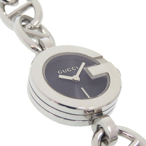 美品 グッチ チェーンブレス チャーム 107 SS ブラック シルバー 黒文字盤 クオーツ 腕時計 1509【中古】GUCCI