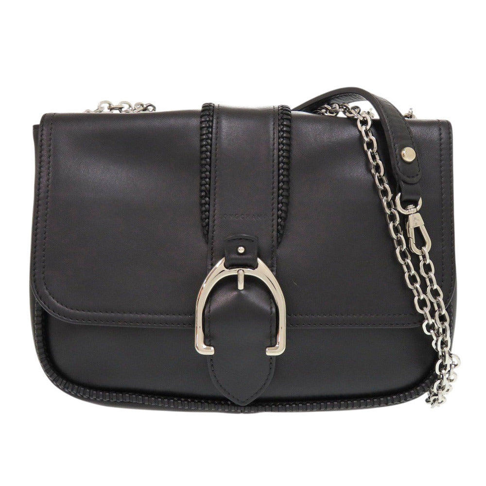 美品 ロンシャン アマゾーヌ S レザー ブラック ショルダーバッグ 黒 1514【中古】Longchamp