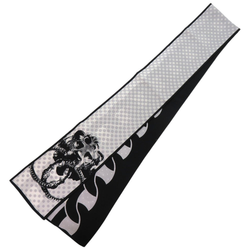 新品同様 シャネル スカーフ ショール ドット チェーン ライオン シルク ブラック 黒 ストール 1567【中古】CHANEL