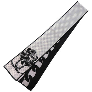 新品同様 シャネル スカーフ ショール ドット チェーン ライオン シルク ブラック 黒 ストール 1567【中古】CHANEL