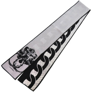 新品同様 シャネル スカーフ ショール ドット チェーン ライオン シルク ブラック 黒 ストール 1567【中古】CHANEL