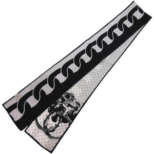 新品同様 シャネル スカーフ ショール ドット チェーン ライオン シルク ブラック 黒 ストール 1567【中古】CHANEL