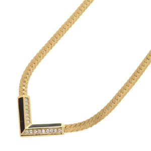 美品 クリスチャンディオール V字型 メタル ラインストーン ゴールド ネックレス 0037【中古】Christian Dior
