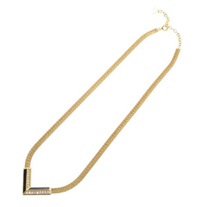 美品 クリスチャンディオール V字型 メタル ラインストーン ゴールド ネックレス 0037【中古】Christian Dior