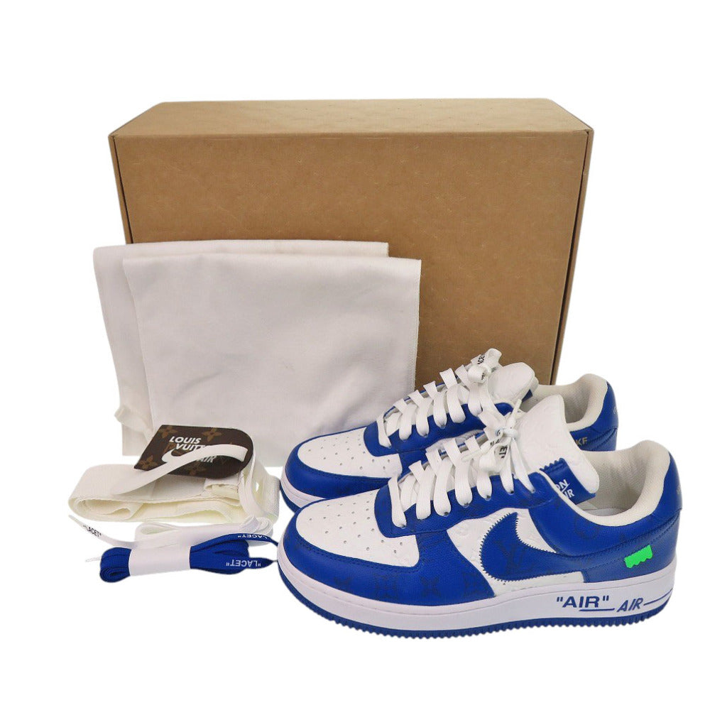 新品同様 ルイ ヴィトン NIKE AIR FORCE1 Low By Virgil Abloh White Royal レザー ブルー ホワイト スニーカー LV 0063【中古】LOUIS VUITTON
