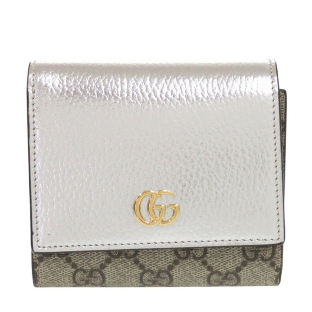 新品同様 グッチ GGマーモント 598587 GGスプリームキャンバス シルバー 二つ折り財布 0066【中古】GUCCI