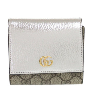 新品同様 グッチ GGマーモント 598587 GGスプリームキャンバス シルバー 二つ折り財布 0066【中古】GUCCI