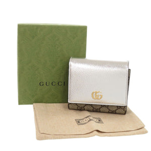 新品同様 グッチ GGマーモント 598587 GGスプリームキャンバス シルバー 二つ折り財布 0066【中古】GUCCI