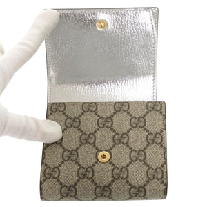 新品同様 グッチ GGマーモント 598587 GGスプリームキャンバス シルバー 二つ折り財布 0066【中古】GUCCI
