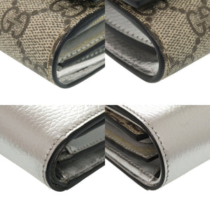 新品同様 グッチ GGマーモント 598587 GGスプリームキャンバス シルバー 二つ折り財布 0066【中古】GUCCI