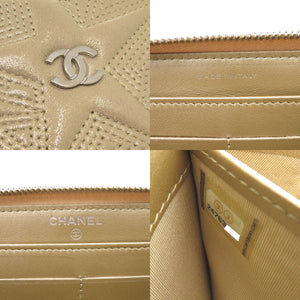美品 シャネル スターエンボス レザー ゴールド 長財布 0074【中古】CHANEL