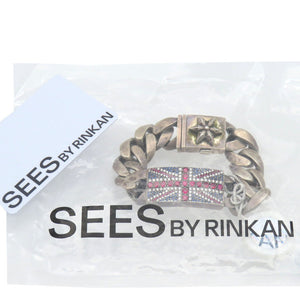 鑑定済 クロムハーツ ユニオンジャックスター IDブレスレット クラシックリンク シルバー925/ダイヤモンド/ルビー/サファイア 0095【中古】CHROME HEARTS メンズ