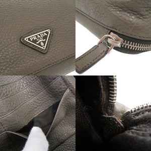 プラダ トライアングルロゴ レザー グレー系 セカンドバッグ クラッチバッグ 0188【中古】PRADA