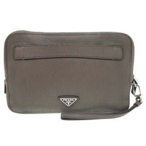 プラダ トライアングルロゴ レザー グレー系 セカンドバッグ クラッチバッグ 0188【中古】PRADA