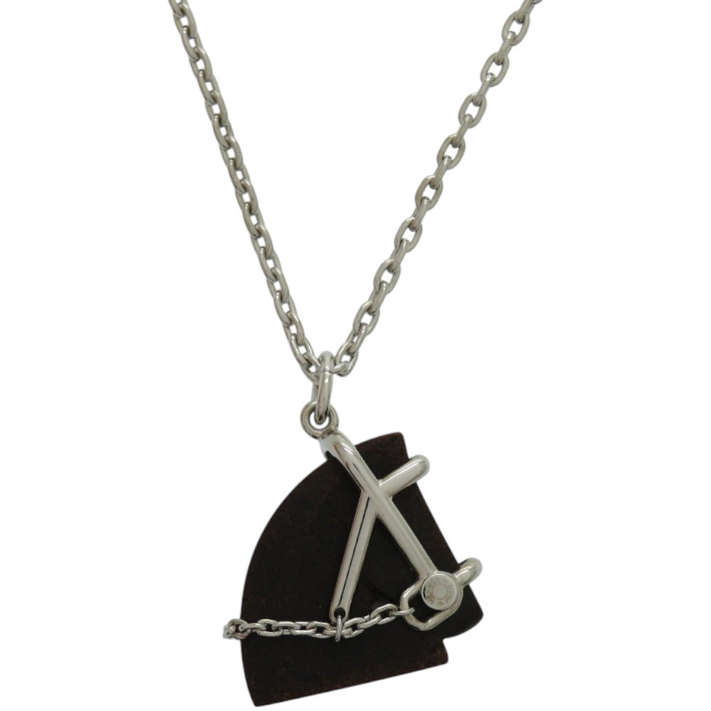 未使用品 エルメス シュヴァル メタル ヴュルカニウム シルバー 茶 ネックレス 0335【中古】HERMES