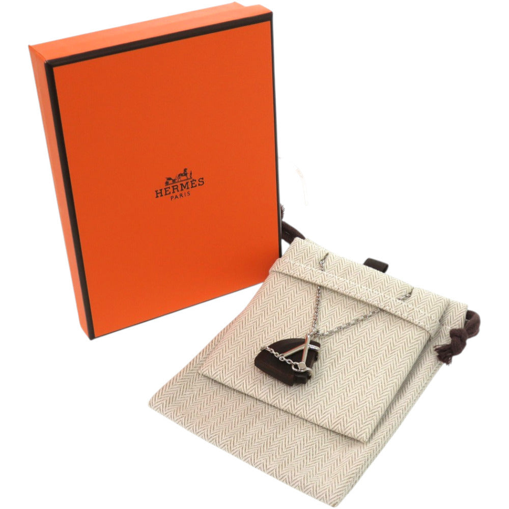 未使用品 エルメス シュヴァル メタル ヴュルカニウム シルバー 茶 ネックレス 0335【中古】HERMES