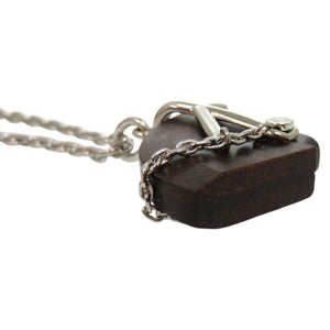 未使用品 エルメス シュヴァル メタル ヴュルカニウム シルバー 茶 ネックレス 0335【中古】HERMES