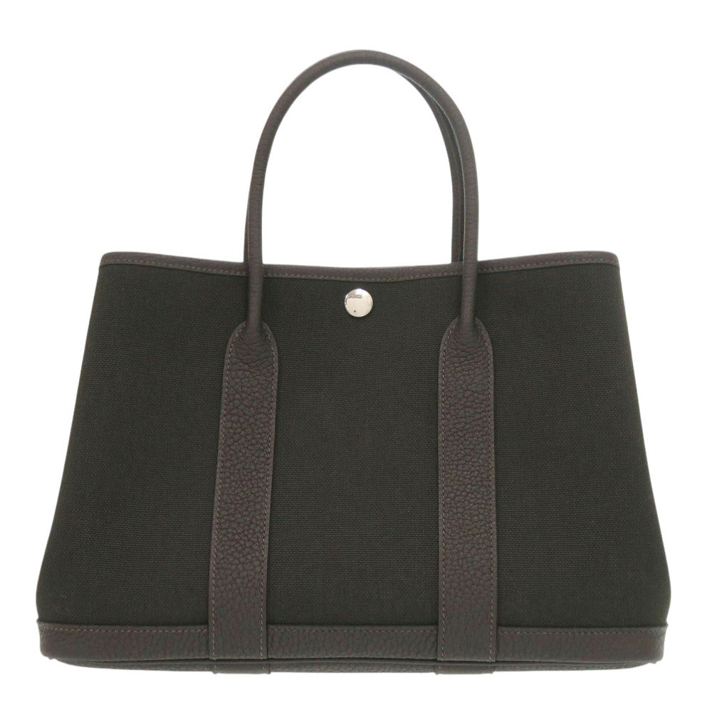 未使用 エルメス ガーデンパーティTPM トワルミリタリー ネゴンダ ヴェールブロンズ エベンヌ W刻印(2024年製) ハンドバッグ 0343【中古】HERMES