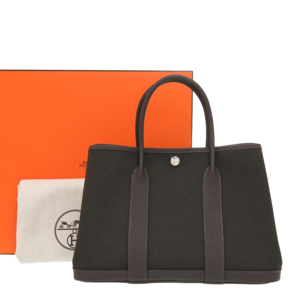 未使用 エルメス ガーデンパーティTPM トワルミリタリー ネゴンダ ヴェールブロンズ エベンヌ W刻印(2024年製) ハンドバッグ 0343【中古】HERMES