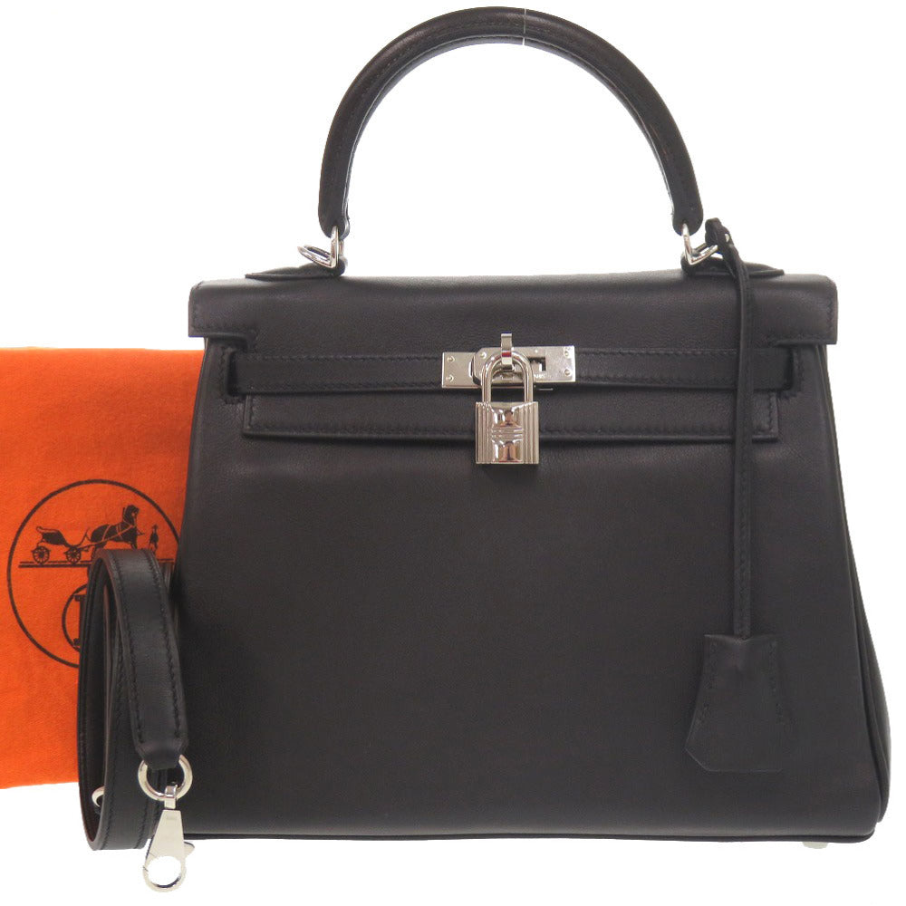 美品 エルメス ケリー25 内縫い ヴォースイフト ブラック シルバー金具 □L刻印(2008年製) ハンドバッグ 0344【中古】HERMES